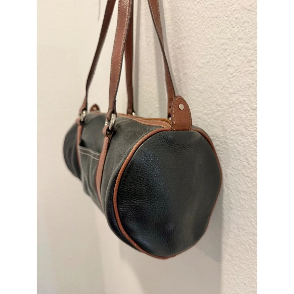 VTG Tignanello Leather BLACK & BROWN Color Block Shoulder Barrel Bag Purse